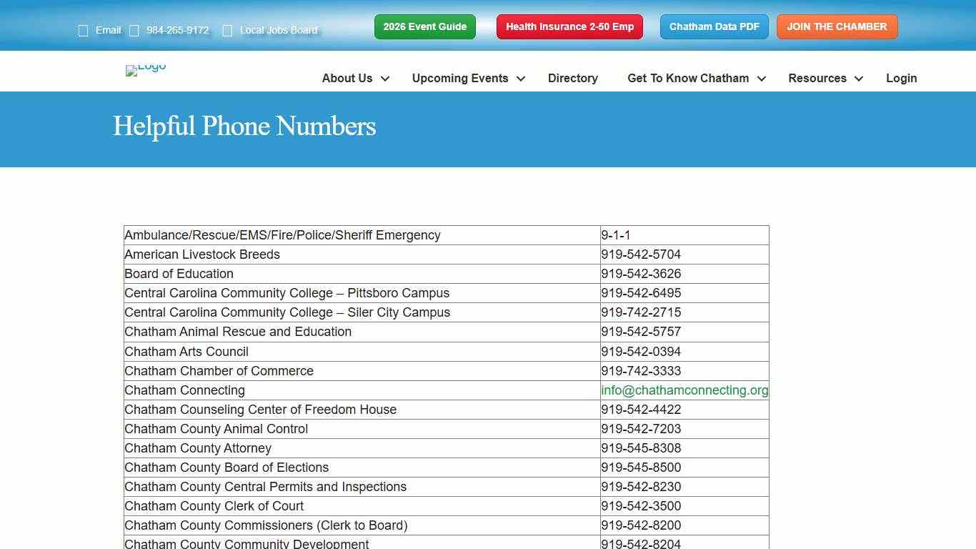 Helpful Phone Numbers - Chatham Chamber of Commerce
