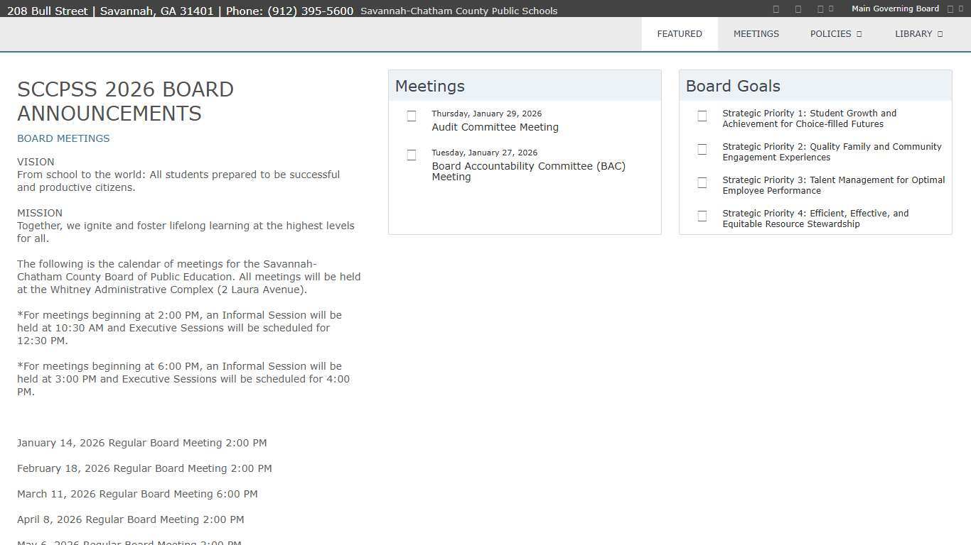Featured - 208 Bull Street Savannah, GA 31401 Phone: (912) 395-5600 BoardDocs® Pro