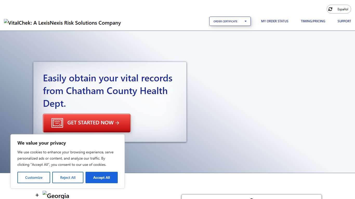 Chatham County Health Dept. (GA) Order Certificates - VitalChek